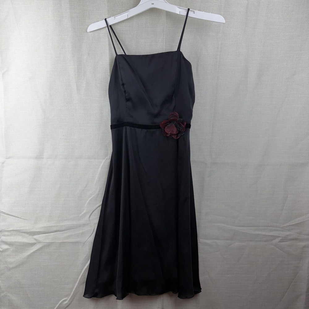 VTG Black Satin Slip Dress Womens See Measurements V Neck Hand Made Knee Length